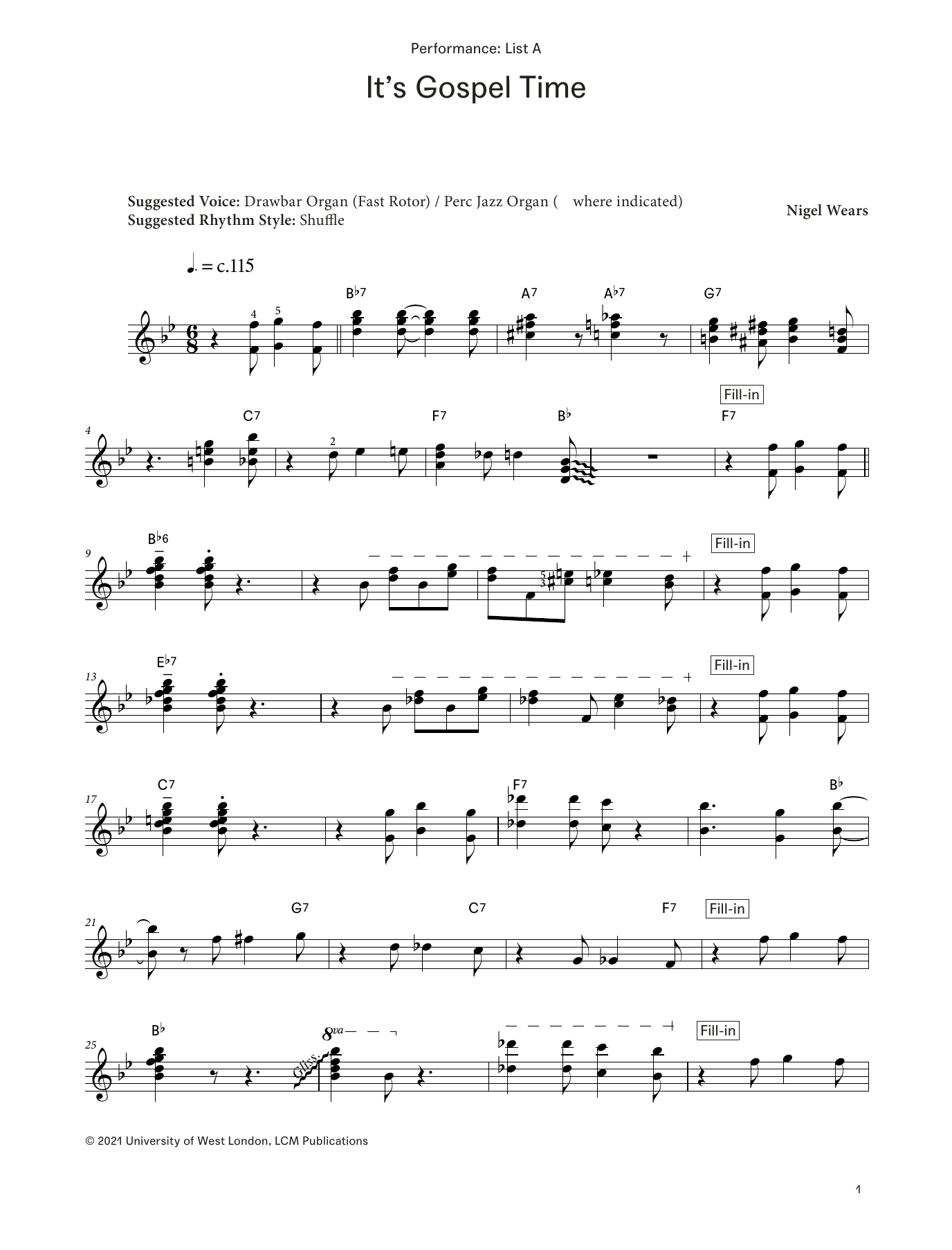Nigel Wears It's Gospel Time (from LCME Electronic Keyboard Grade 8 List A) Sheet Music Notes & Chords for Piano Solo - Download or Print PDF