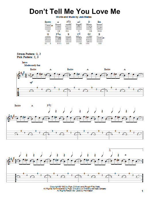 Night Ranger Don't Tell Me You Love Me Sheet Music Notes & Chords for Guitar Lead Sheet - Download or Print PDF