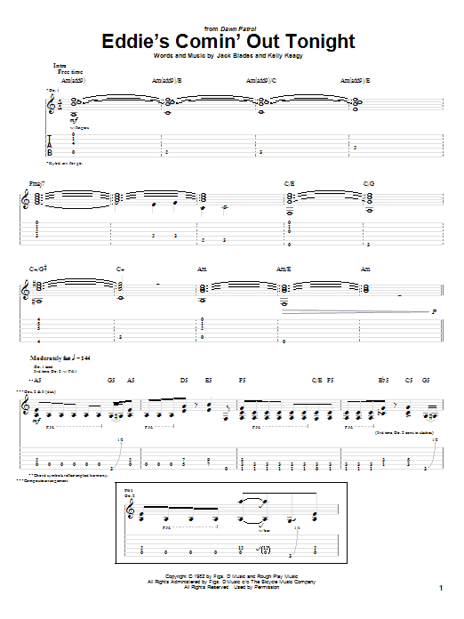 Night Ranger Eddie's Comin' Out Tonight Sheet Music Notes & Chords for Guitar Tab - Download or Print PDF Night Ranger Eddie's Comin' Out Tonight Sheet Music Notes & Chords for Guitar Tab - Download or Print PDF