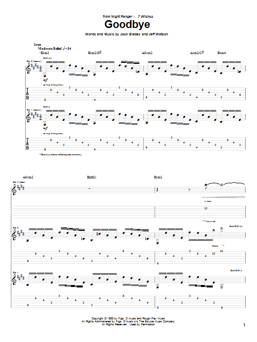 Night Ranger Goodbye Sheet Music Notes & Chords for Guitar Tab - Download or Print PDF Night Ranger Goodbye Sheet Music Notes & Chords for Guitar Tab - Download or Print PDF