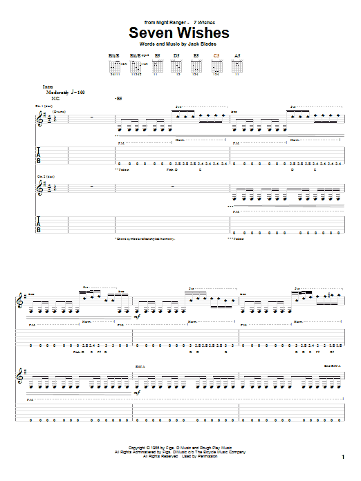 Night Ranger Seven Wishes Sheet Music Notes & Chords for Guitar Tab - Download or Print PDF Night Ranger Seven Wishes Sheet Music Notes & Chords for Guitar Tab - Download or Print PDF