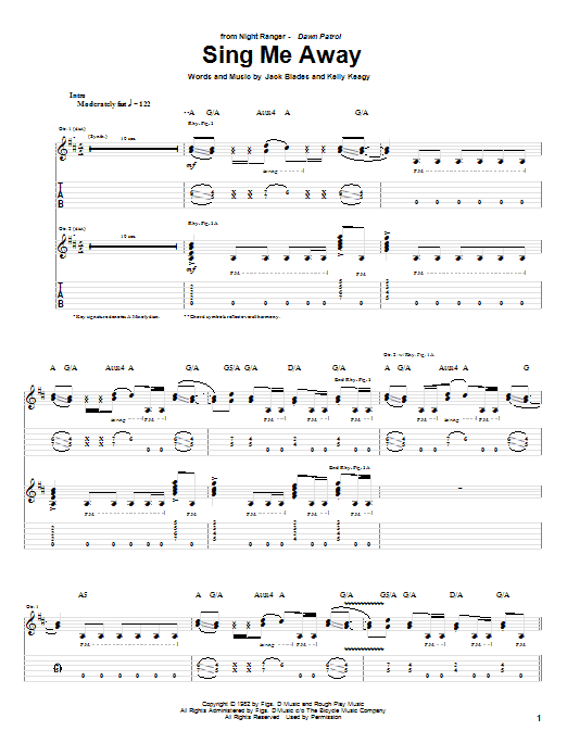 Night Ranger Sing Me Away Sheet Music Notes & Chords for Guitar Tab - Download or Print PDF
