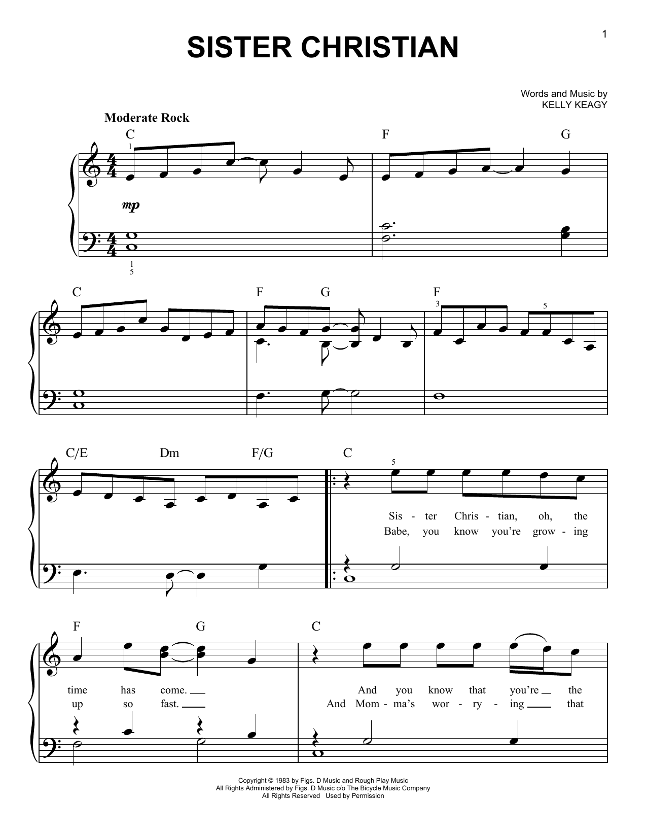 Night Ranger Sister Christian Sheet Music Notes & Chords for Keyboard Transcription - Download or Print PDF