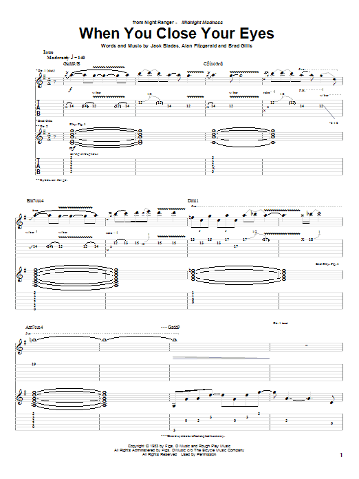 Night Ranger When You Close Your Eyes Sheet Music Notes & Chords for Guitar Tab - Download or Print PDF
