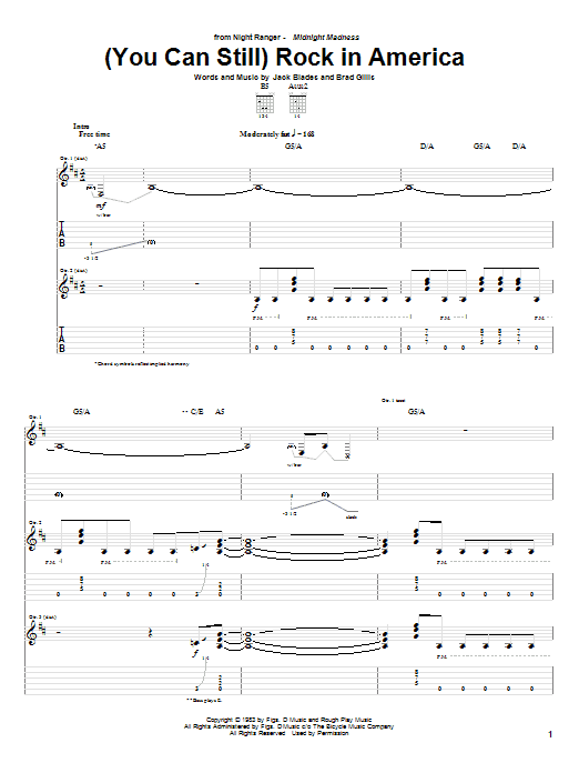 Night Ranger (You Can Still) Rock In America Sheet Music Notes & Chords for Guitar Tab - Download or Print PDF