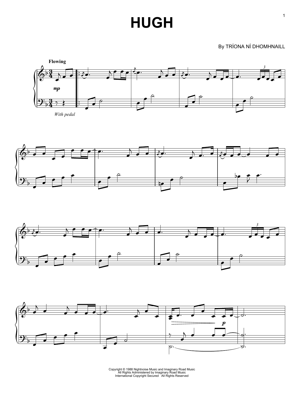 Nightnoise Hugh Sheet Music Notes & Chords for Piano Solo - Download or Print PDF