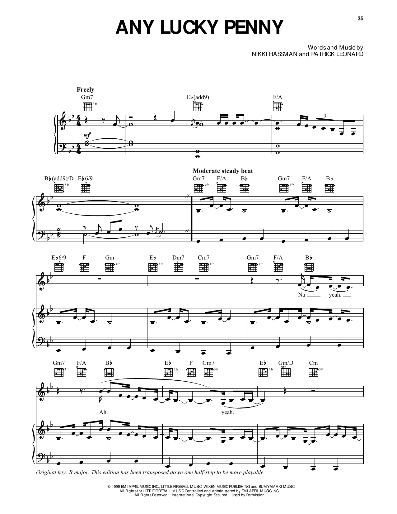 Nikki Hassman Any Lucky Penny (from Dawson's Creek) Sheet Music Notes & Chords for Piano, Vocal & Guitar Chords (Right-Hand Melody) - Download or Print PDF