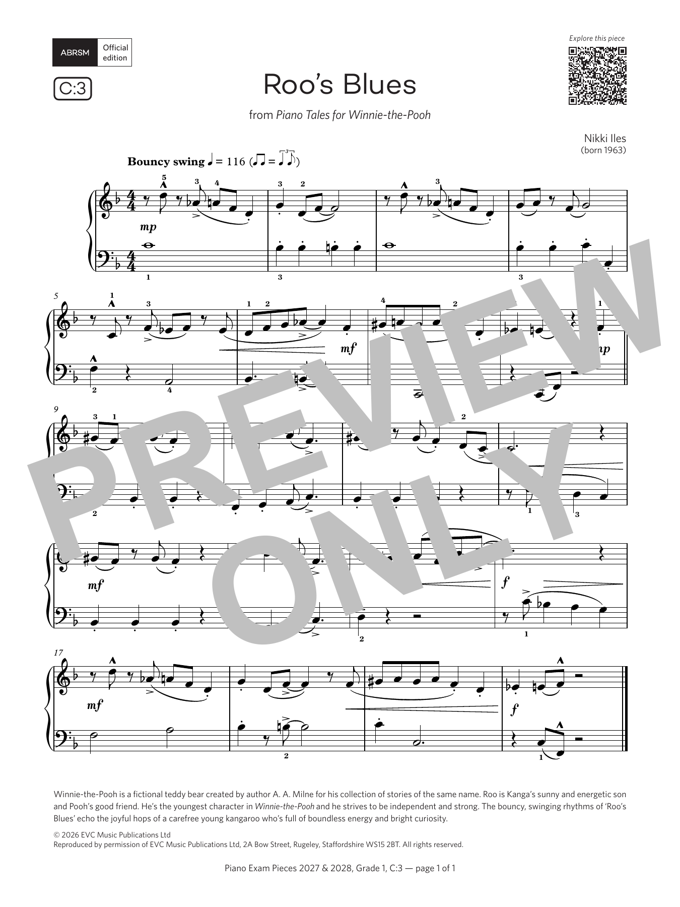 Nikki Iles Roo's Blues (Grade 1, list C3, from the ABRSM Piano Syllabus 2027 & 2028) Sheet Music Notes & Chords for Piano Solo - Download or Print PDF