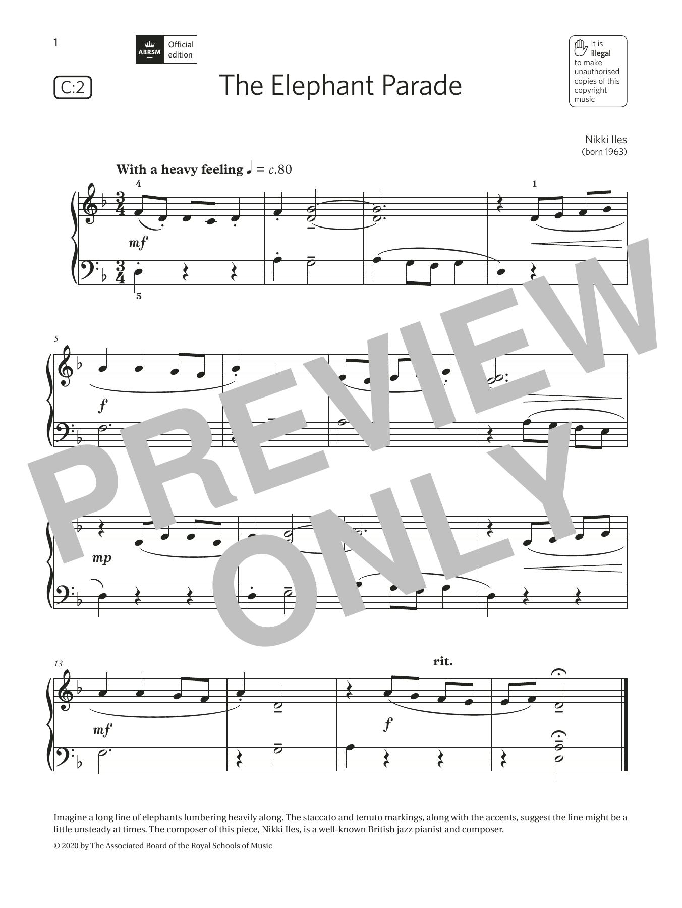 Nikki Iles The Elephant Parade (Grade Initial, list C2, from the ABRSM Piano Syllabus 2021 & 2022) Sheet Music Notes & Chords for Piano Solo - Download or Print PDF
