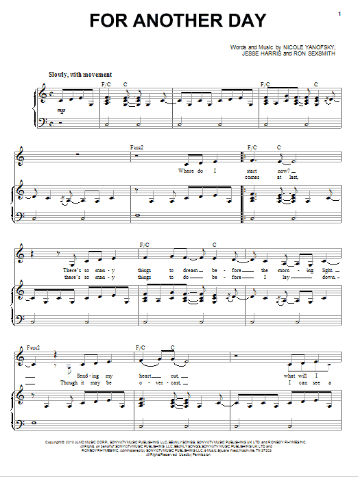 Nikki Yanofsky For Another Day Sheet Music Notes & Chords for Piano & Vocal - Download or Print PDF