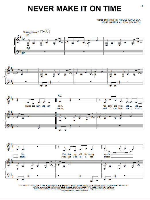 Nikki Yanofsky Never Make It On Time Sheet Music Notes & Chords for Piano & Vocal - Download or Print PDF