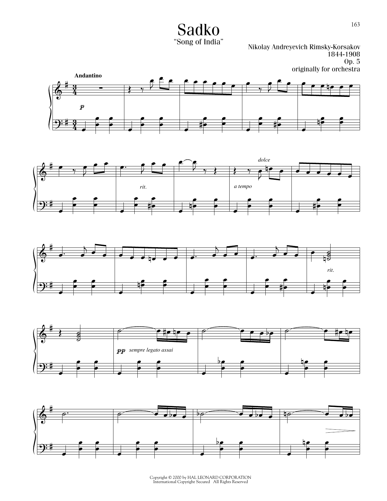 Nikolai Rimsky-Korsakov Song Of India Sheet Music Notes & Chords for Beginner Piano - Download or Print PDF