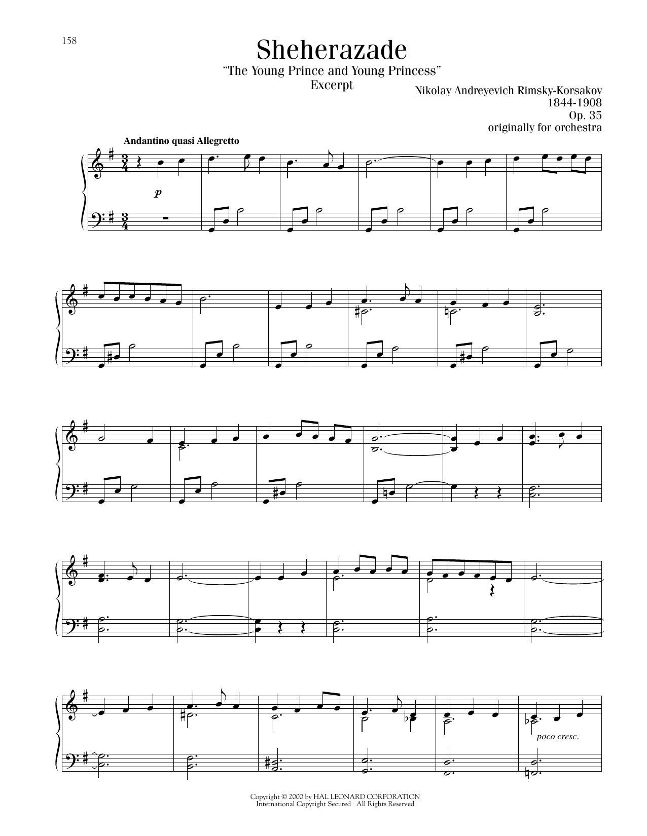 Nikolai Rimsky-Korsakov The Young Prince And The Young Princess Sheet Music Notes & Chords for Piano Solo - Download or Print PDF