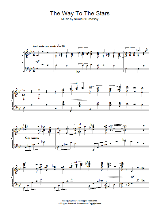 Nikolaus Brodszky The Way To The Stars Sheet Music Notes & Chords for Piano - Download or Print PDF