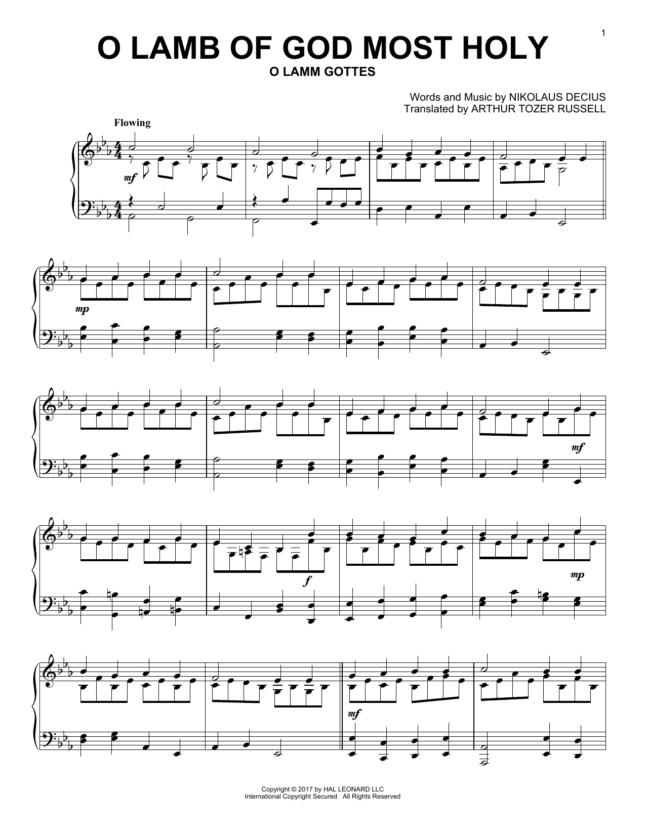 Nikolaus Decius O Lamb Of God Most Holy Sheet Music Notes & Chords for Piano - Download or Print PDF