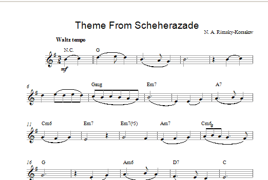 Nikolay Rimsky-Korsakov Scheherezade Theme Sheet Music Notes & Chords for Melody Line & Chords - Download or Print PDF