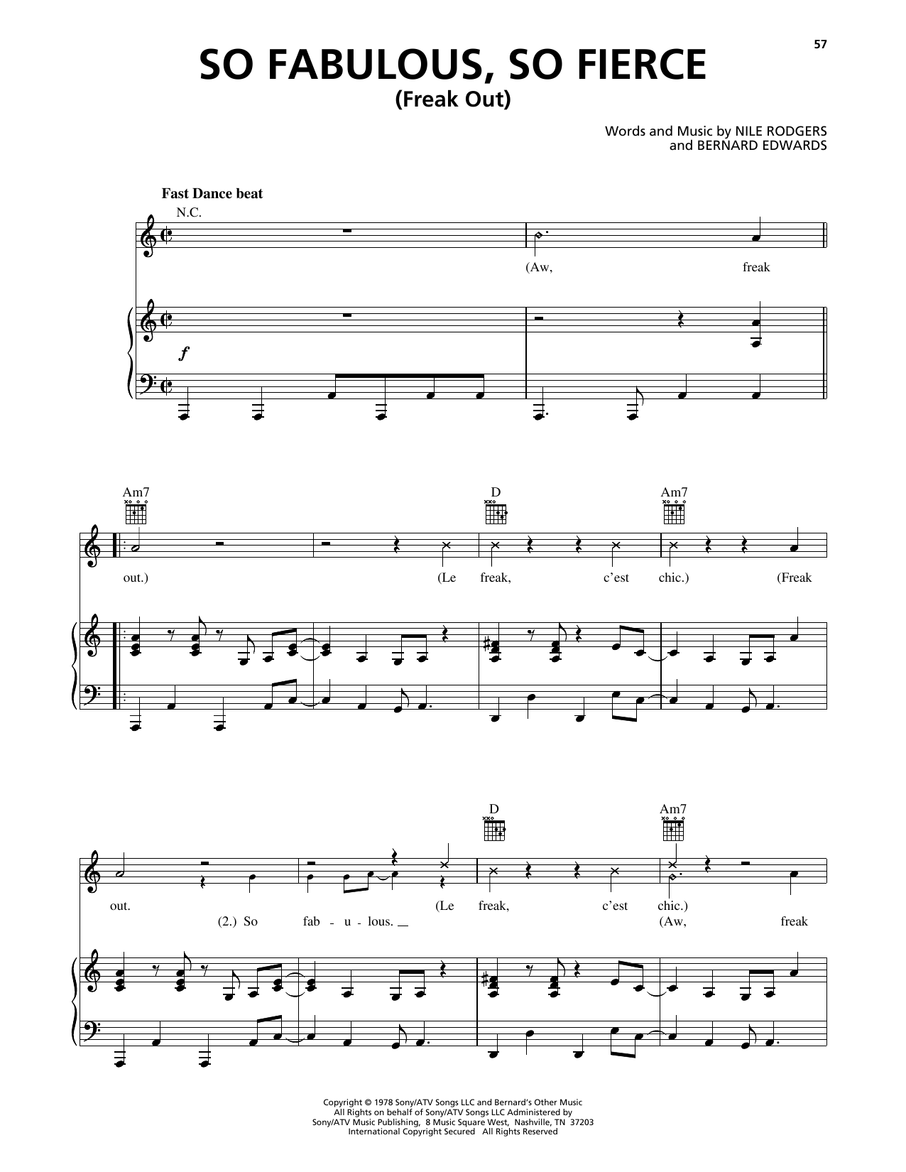 Nile Rodgers So Fabulous, So Fierce (Freak Out) (from 102 Dalmatians) Sheet Music Notes & Chords for Piano, Vocal & Guitar Chords (Right-Hand Melody) - Download or Print PDF