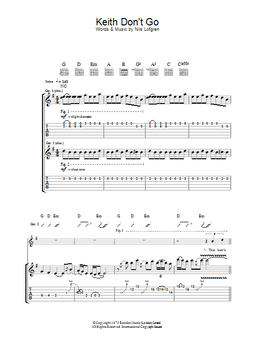 Nils Lofgren Keith Don't Go Sheet Music Notes & Chords for Guitar Tab - Download or Print PDF