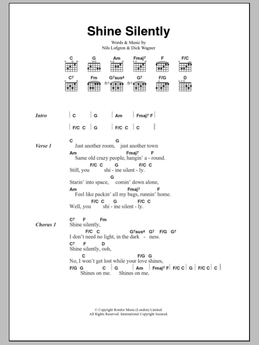 Nils Lofgren Shine Silently Sheet Music Notes & Chords for Lyrics & Chords - Download or Print PDF