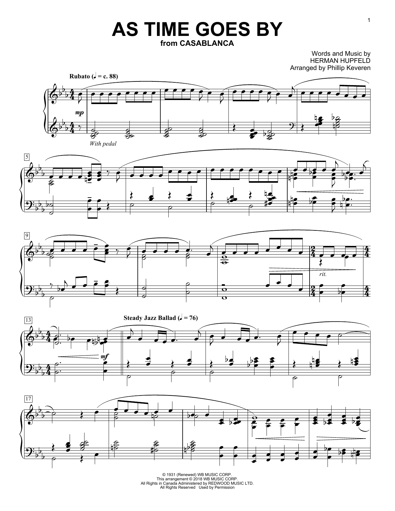 Phillip Keveren As Time Goes By Sheet Music Notes & Chords for Piano - Download or Print PDF