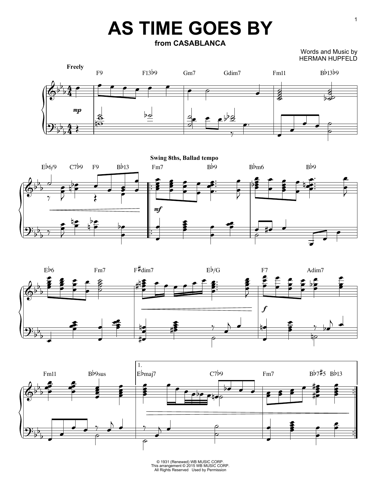 Nilsson As Time Goes By [Jazz version] (arr. Brent Edstrom) Sheet Music Notes & Chords for Piano - Download or Print PDF