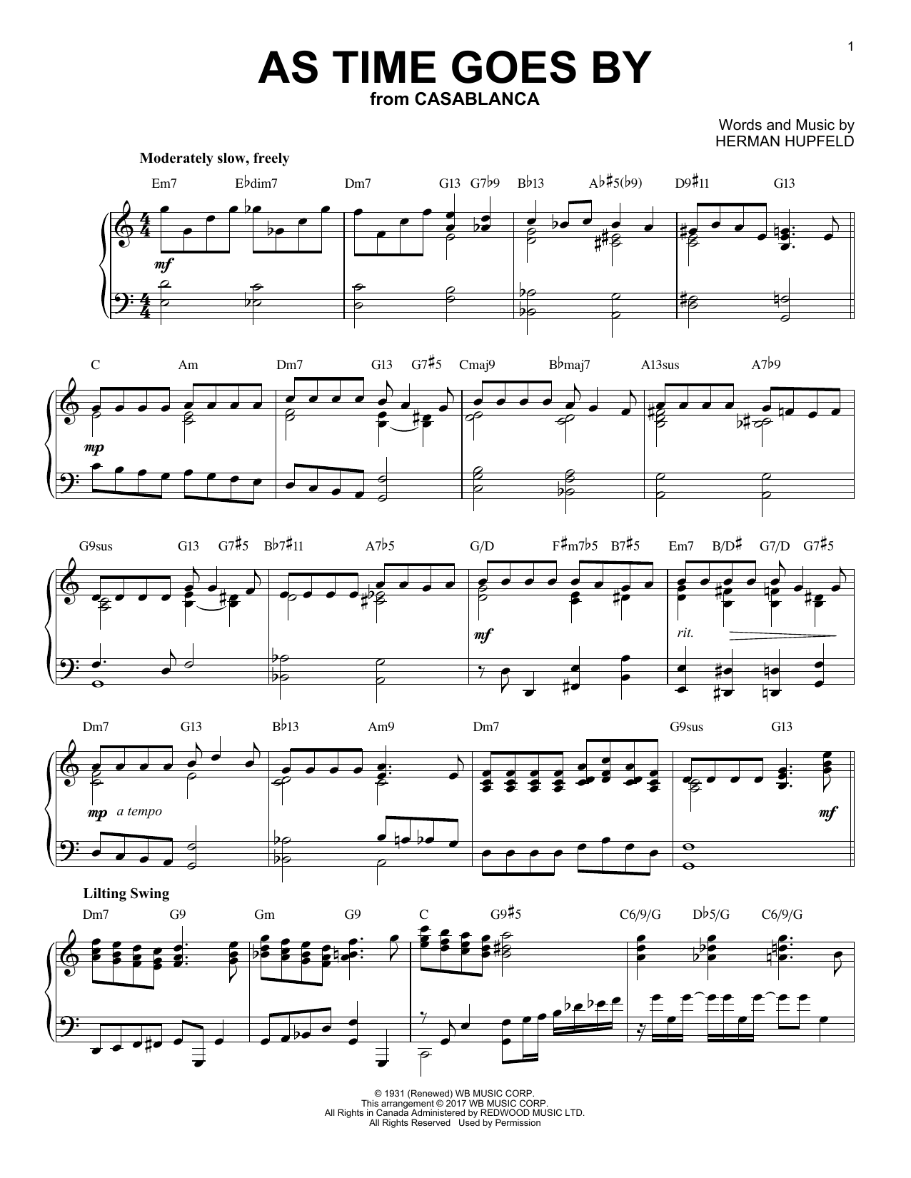 Nilsson As Time Goes By [Jazz version] Sheet Music Notes & Chords for Piano - Download or Print PDF