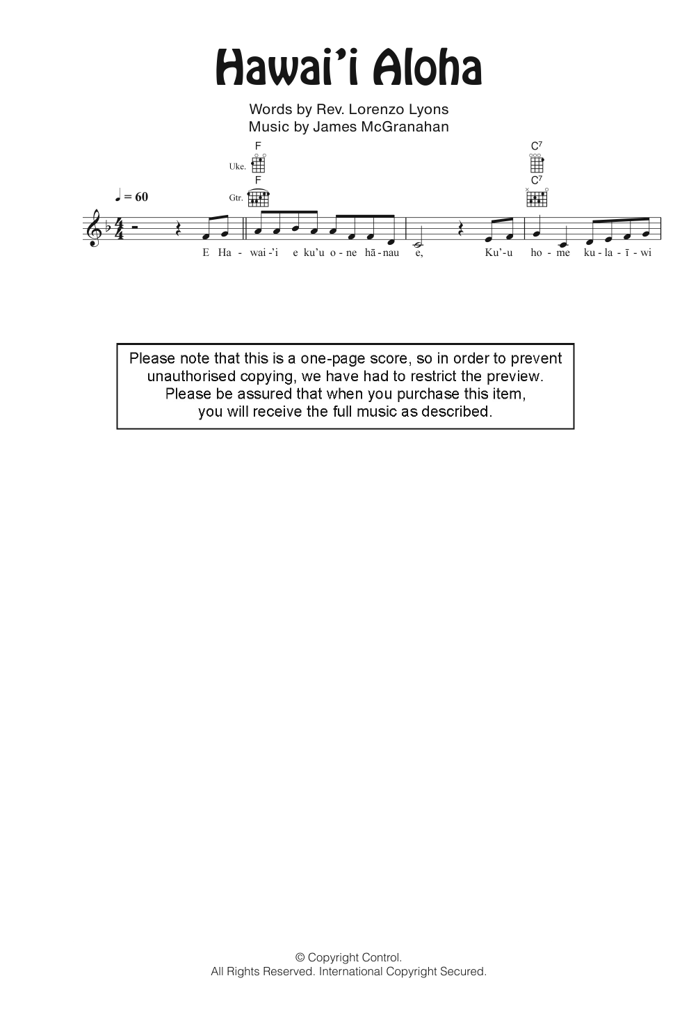 Nina Keali’iwahaman Hawai'i Aloha Sheet Music Notes & Chords for Ukulele - Download or Print PDF