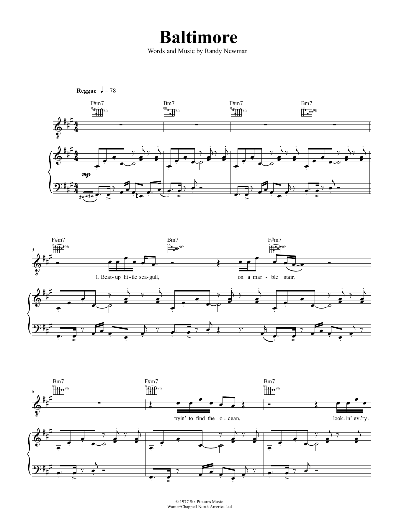 Nina Simone Baltimore Sheet Music Notes & Chords for Piano, Vocal & Guitar (Right-Hand Melody) - Download or Print PDF
