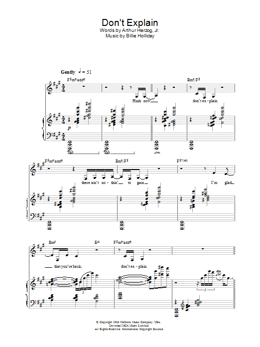 Nina Simone Don't Explain Sheet Music Notes & Chords for Piano, Vocal & Guitar (Right-Hand Melody) - Download or Print PDF