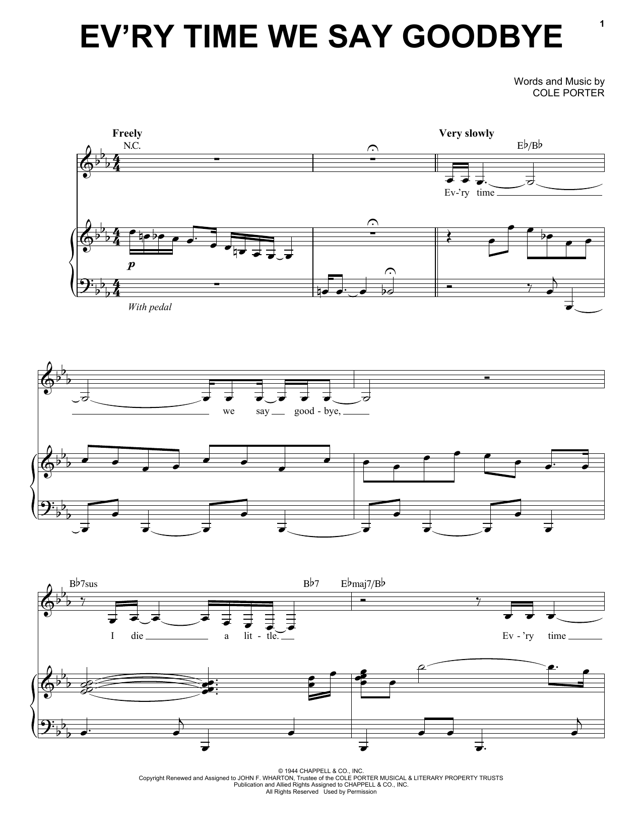 Nina Simone Ev'ry Time We Say Goodbye Sheet Music Notes & Chords for Piano & Vocal - Download or Print PDF
