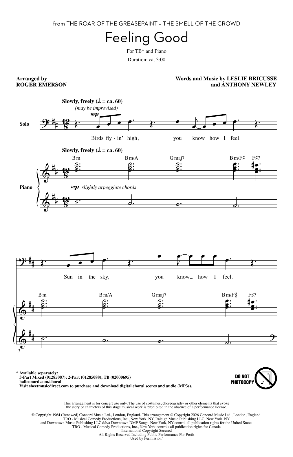 Nina Simone Feeling Good (arr. Roger Emerson) Sheet Music Notes & Chords for TB Choir - Download or Print PDF