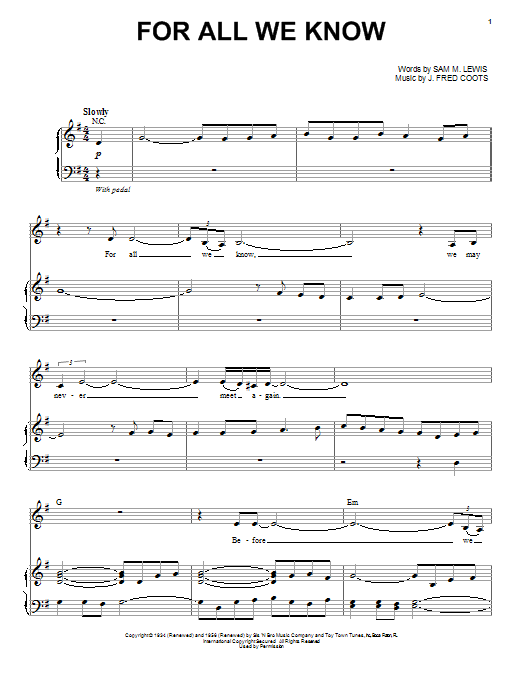 Nina Simone For All We Know Sheet Music Notes & Chords for Piano & Vocal - Download or Print PDF