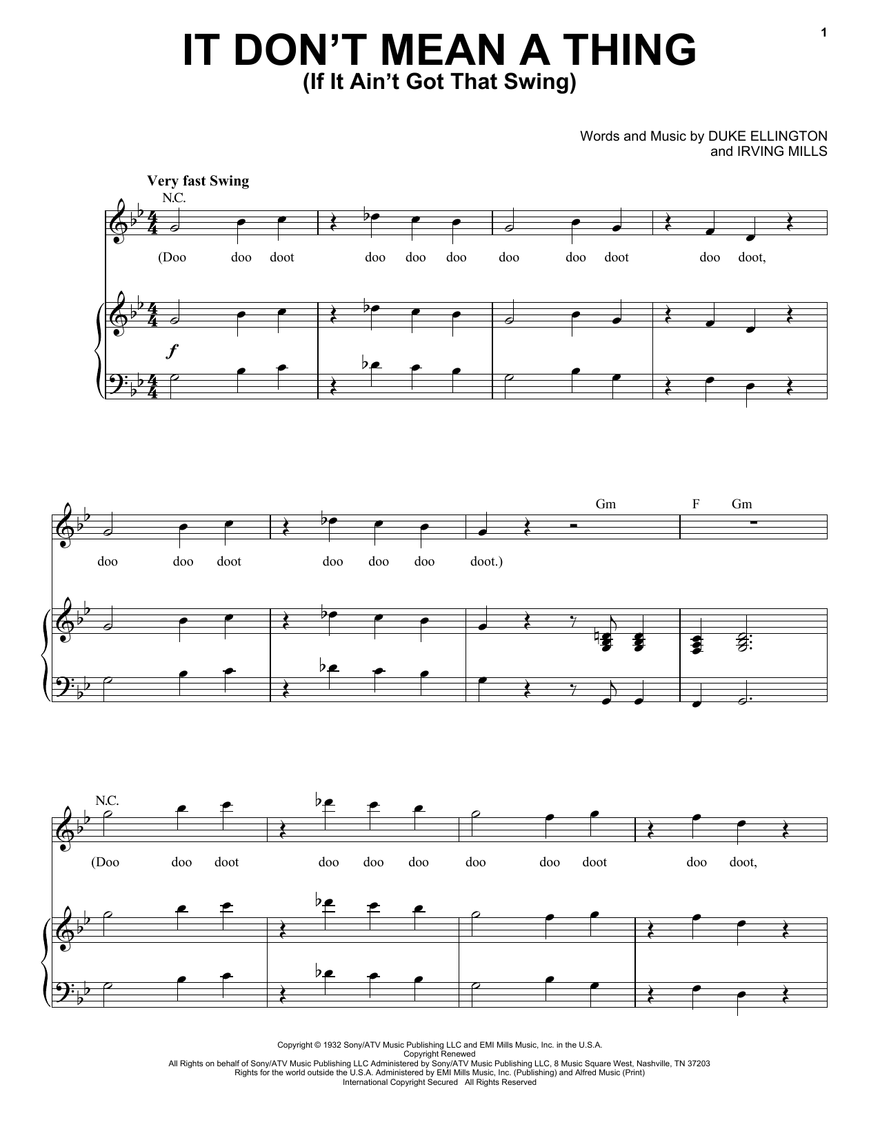 Nina Simone It Don't Mean A Thing (If It Ain't Got That Swing) Sheet Music Notes & Chords for Piano & Vocal - Download or Print PDF