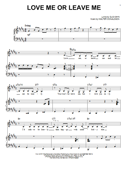 Nina Simone Love Me Or Leave Me Sheet Music Notes & Chords for Piano & Vocal - Download or Print PDF