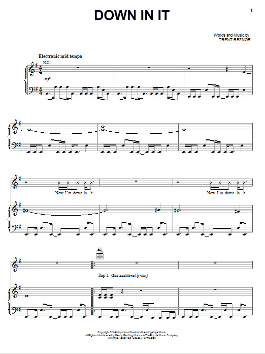 Nine Inch Nails Down In It Sheet Music Notes & Chords for Piano, Vocal & Guitar (Right-Hand Melody) - Download or Print PDF