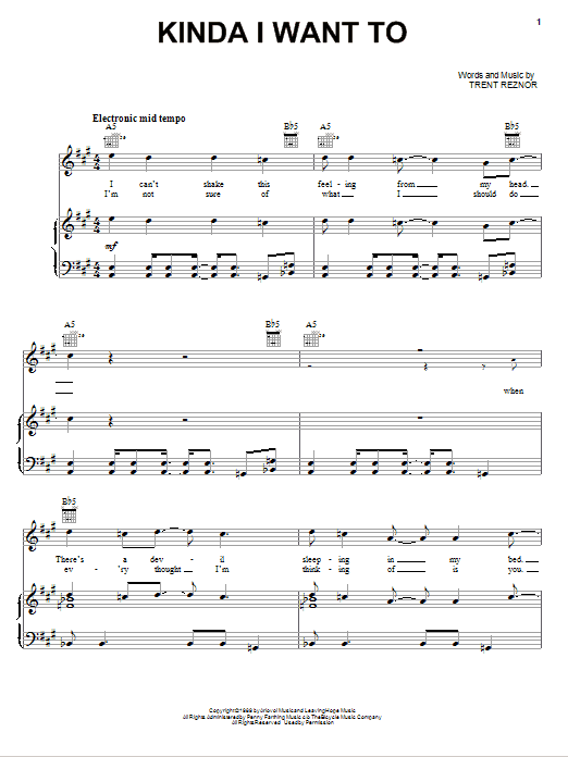 Nine Inch Nails Kinda I Want To Sheet Music Notes & Chords for Piano, Vocal & Guitar (Right-Hand Melody) - Download or Print PDF