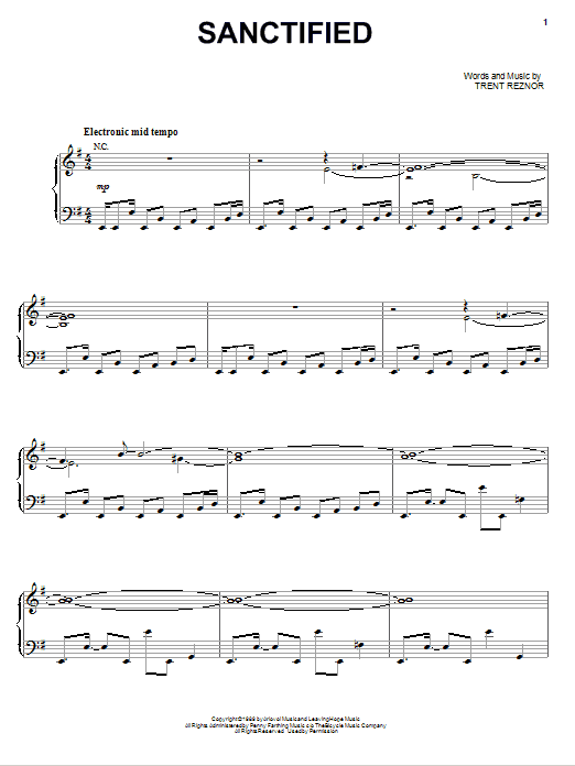 Nine Inch Nails Sanctified Sheet Music Notes & Chords for Piano, Vocal & Guitar (Right-Hand Melody) - Download or Print PDF