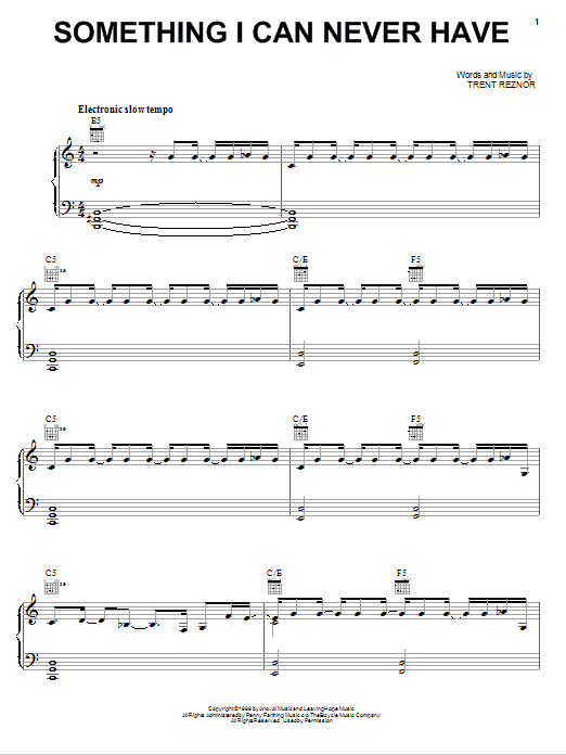 Nine Inch Nails Something I Can Never Have Sheet Music Notes & Chords for Piano, Vocal & Guitar (Right-Hand Melody) - Download or Print PDF