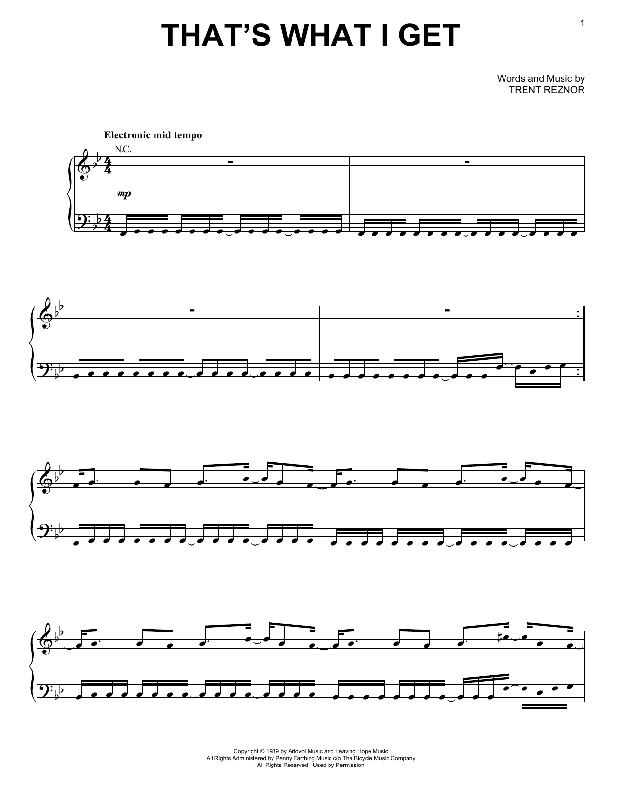 Nine Inch Nails That's What I Get Sheet Music Notes & Chords for Piano, Vocal & Guitar (Right-Hand Melody) - Download or Print PDF