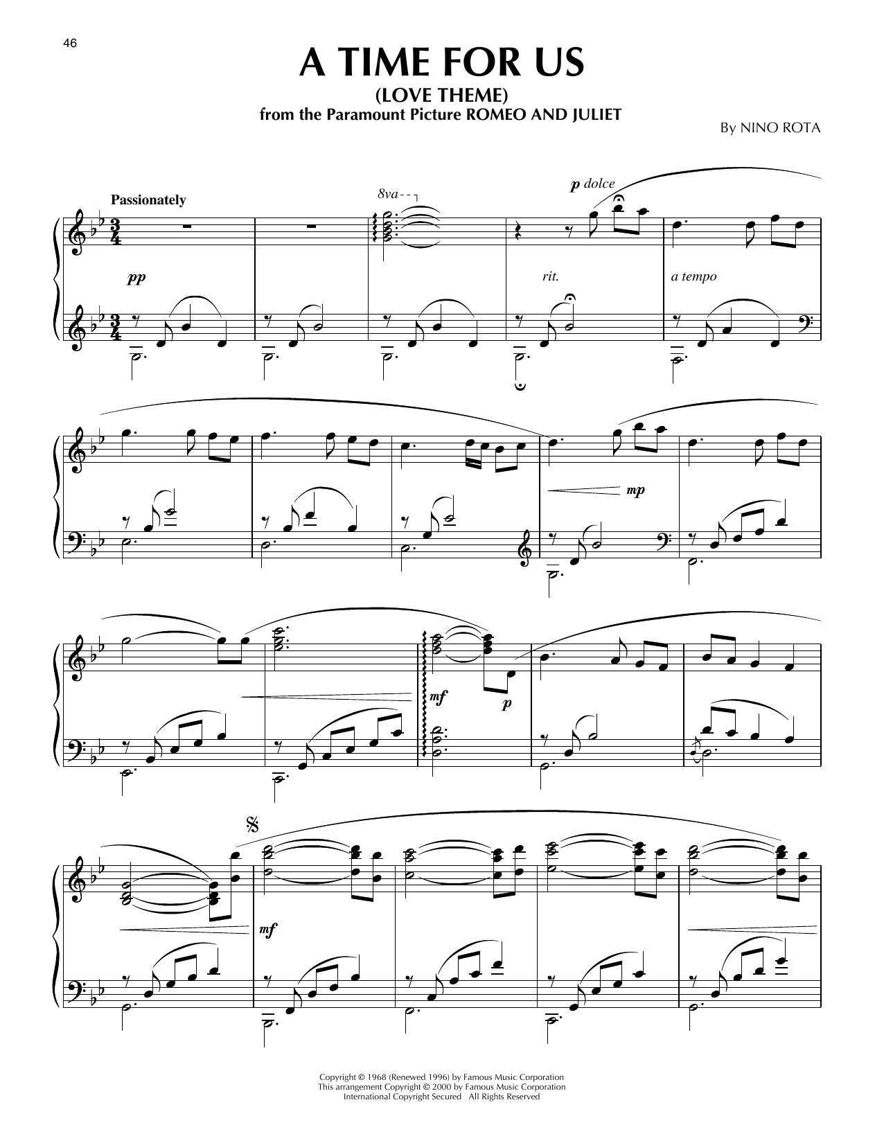 Nino Rota A Time For Us (Love Theme) (from Romeo And Juliet) (arr. Phillip Keveren) Sheet Music Notes & Chords for Piano Solo - Download or Print PDF