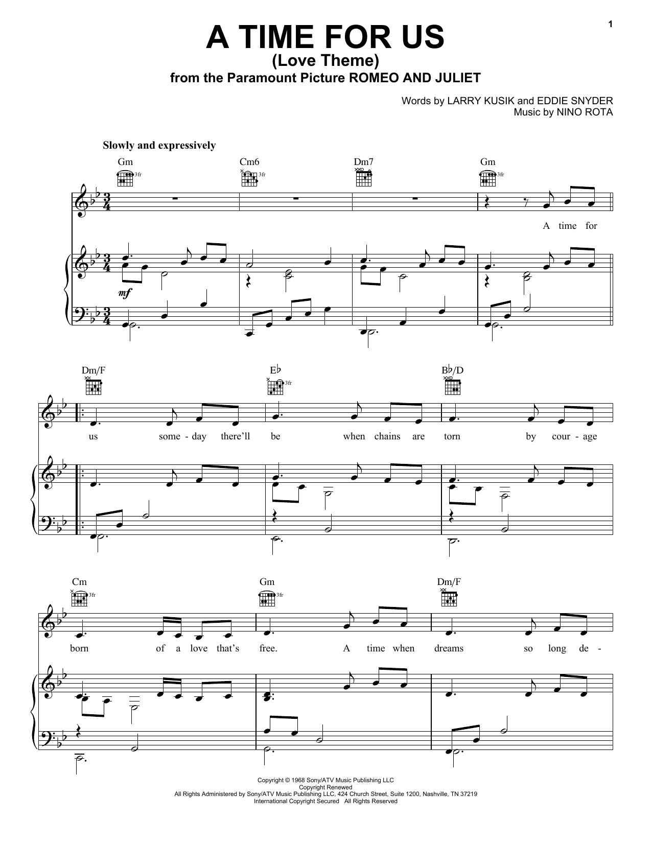 Nino Rota A Time For Us (Love Theme) Sheet Music Notes & Chords for Violin - Download or Print PDF