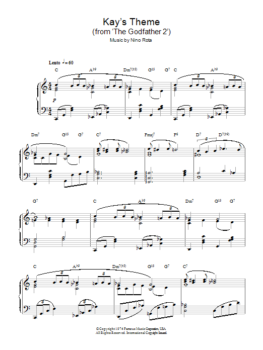 Nino Rota Kay's Theme (from The Godfather 2) Sheet Music Notes & Chords for Piano - Download or Print PDF