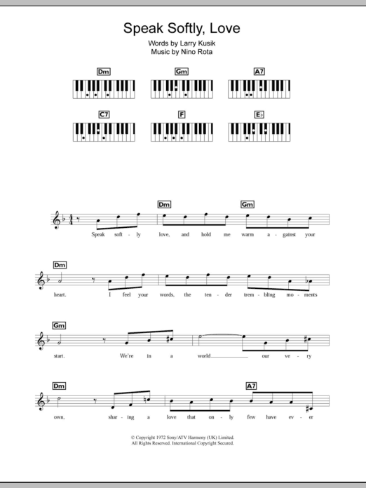 Nino Rota Speak Softly, Love (Love Theme) Sheet Music Notes & Chords for Keyboard - Download or Print PDF