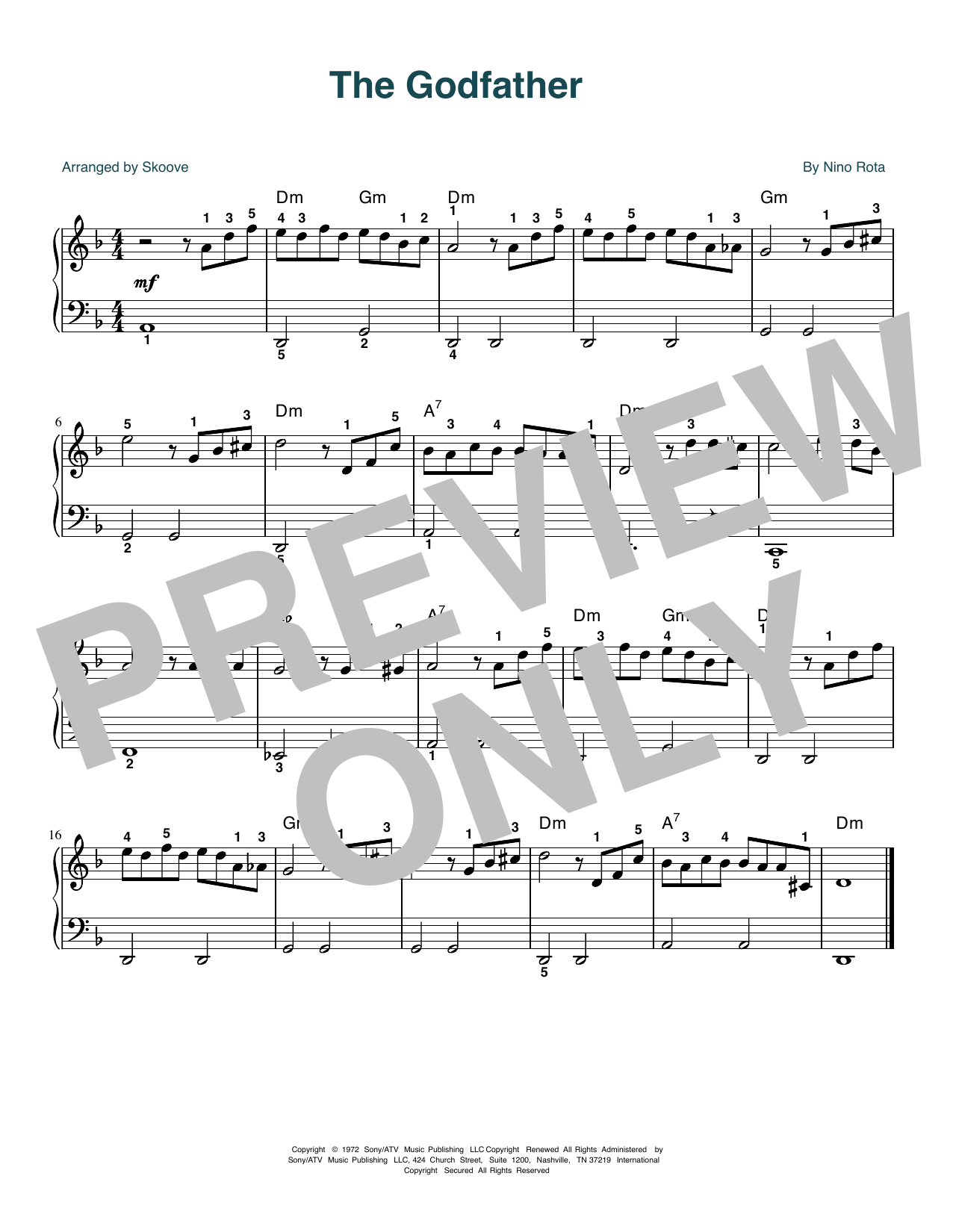 Nino Rota The Godfather (Love Theme) (arr. Skoove) Sheet Music Notes & Chords for Easy Piano - Download or Print PDF