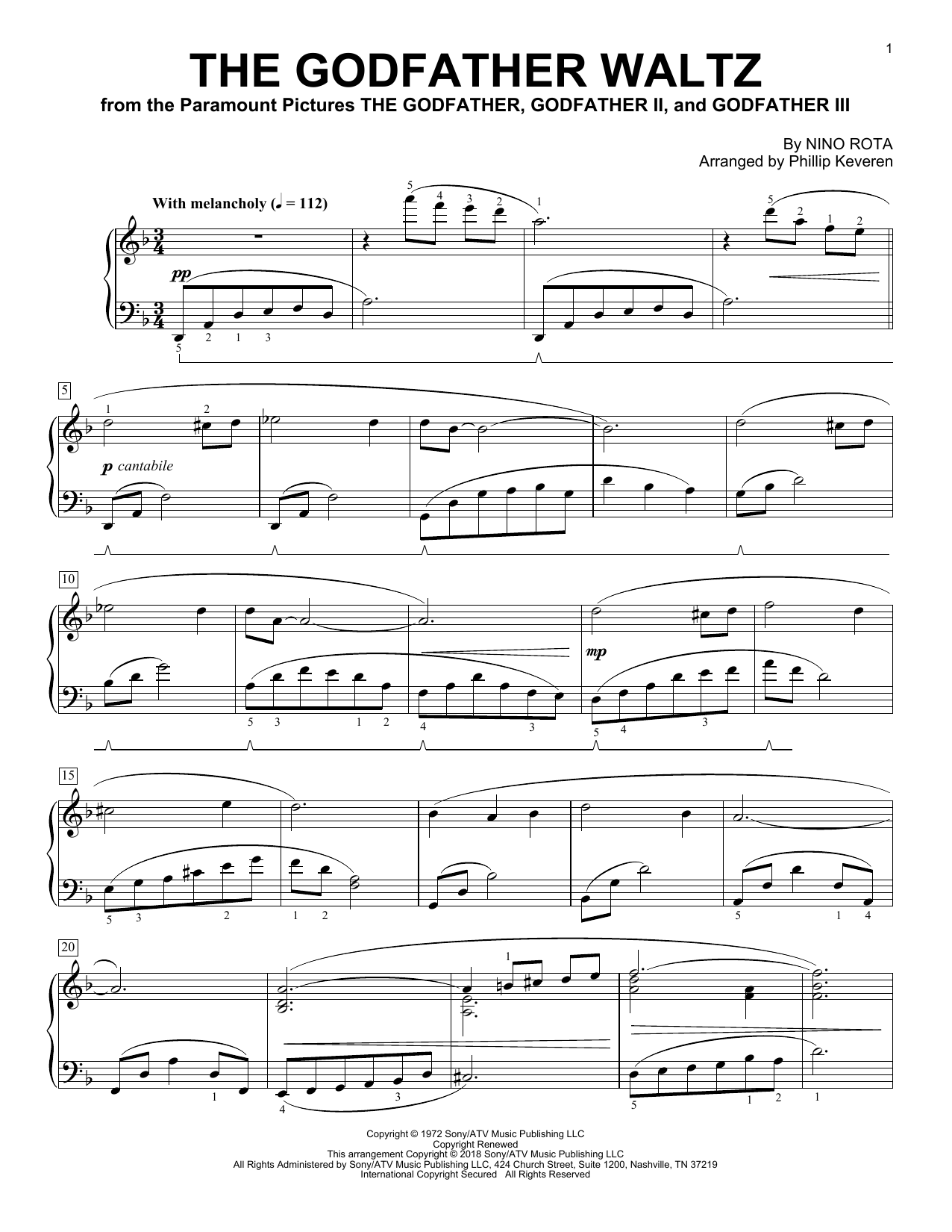 Phillip Keveren The Godfather Waltz Sheet Music Notes & Chords for Piano - Download or Print PDF