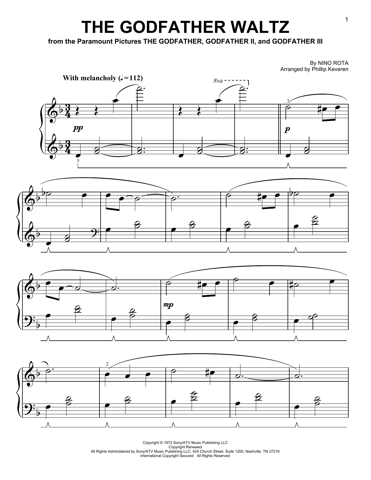 Nino Rota The Godfather Waltz [Classical version] (arr. Phillip Keveren) Sheet Music Notes & Chords for Easy Piano - Download or Print PDF