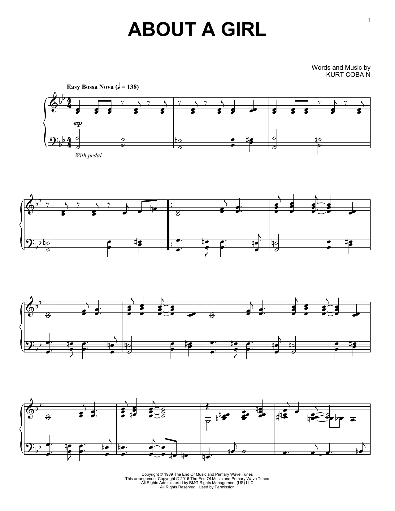 Nirvana About A Girl [Jazz version] Sheet Music Notes & Chords for Piano - Download or Print PDF