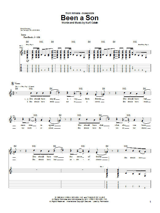 Nirvana Been A Son Sheet Music Notes & Chords for Guitar Tab - Download or Print PDF