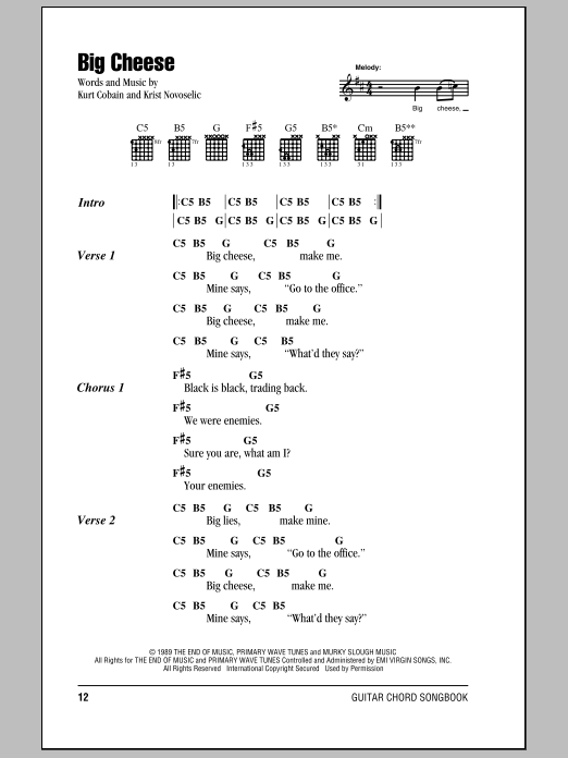 Nirvana Big Cheese Sheet Music Notes & Chords for Piano, Vocal & Guitar Chords (Right-Hand Melody) - Download or Print PDF