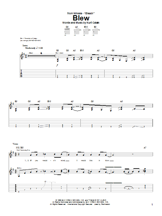 Nirvana Blew Sheet Music Notes & Chords for Piano, Vocal & Guitar Chords (Right-Hand Melody) - Download or Print PDF